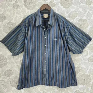 Vintage Eddie D Island Button short sleeve Men's Shirt Striped 3XB  9020